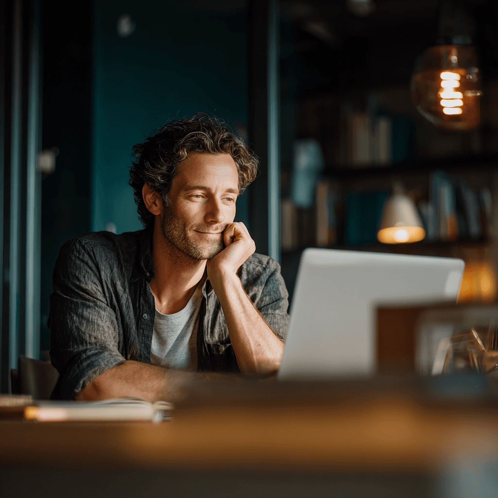 Business owner reviewing a funding approval on their laptop