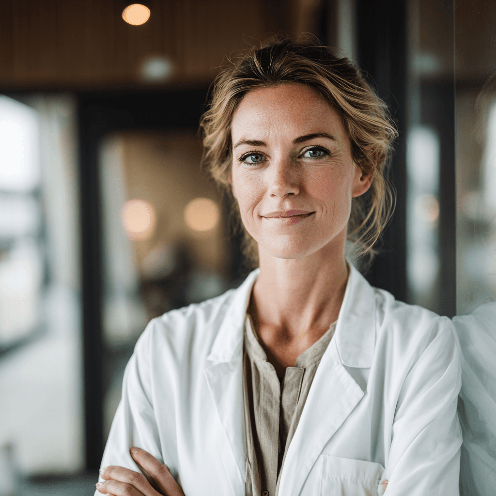 Doctor standing in the reception area of her clinic